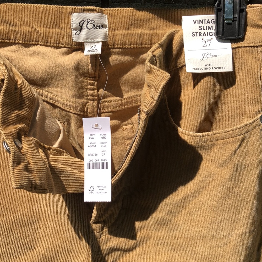 NWT J.crew retail slim straight corduroy pants, size 27.   Tan/brown - Picture 2 of 3